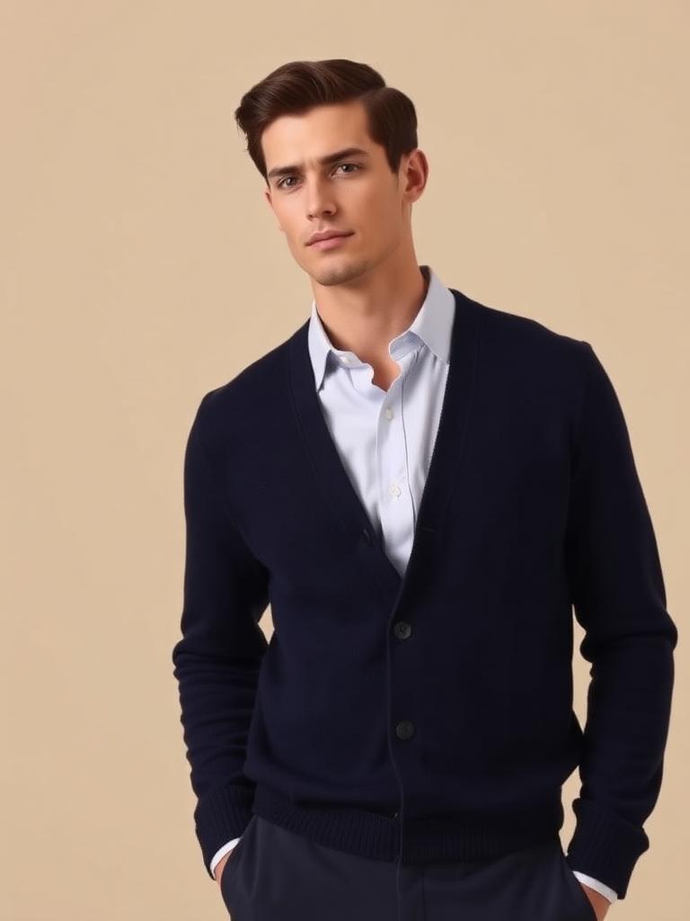 Homme portant une veste bleu marine sur une chemise blanche – catégorie Vêtements Hommes