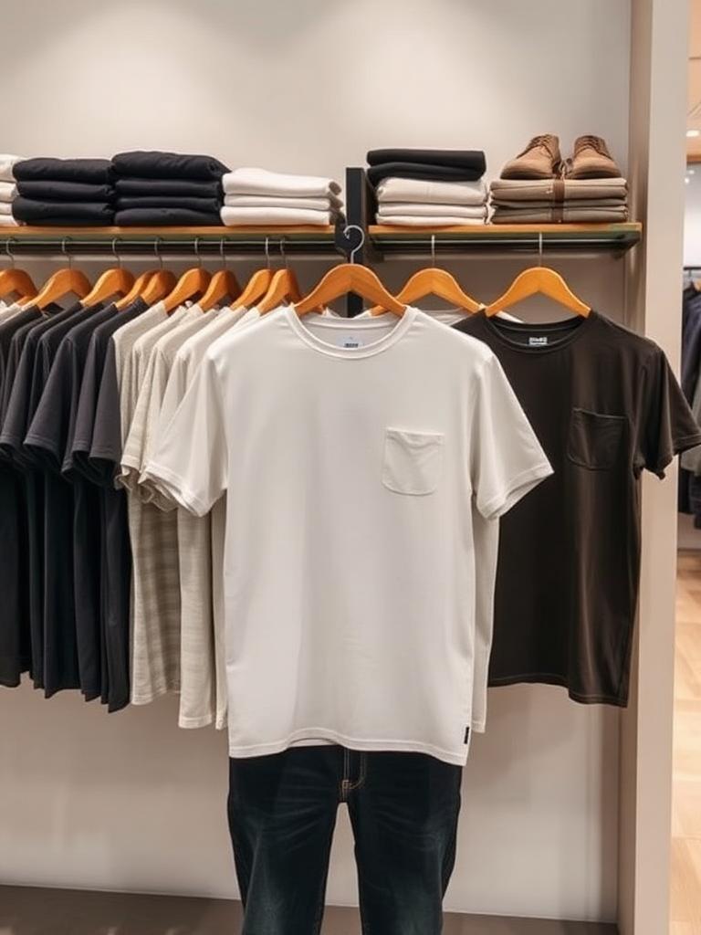 T-shirts homme sur portant, tons noir, gris et blanc – Vêtements Lavaud