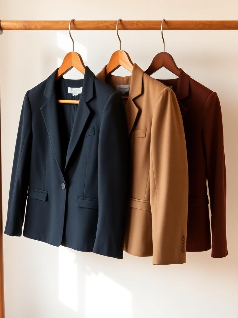 Blazers femme sur mannequins, tons marine, camel et marron – Vêtements Lavaud