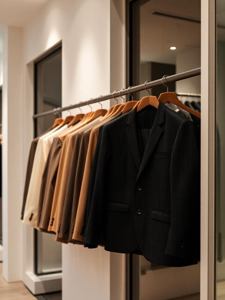 Vestes homme sur portant, tons marine et camel – Vêtements Lavaud